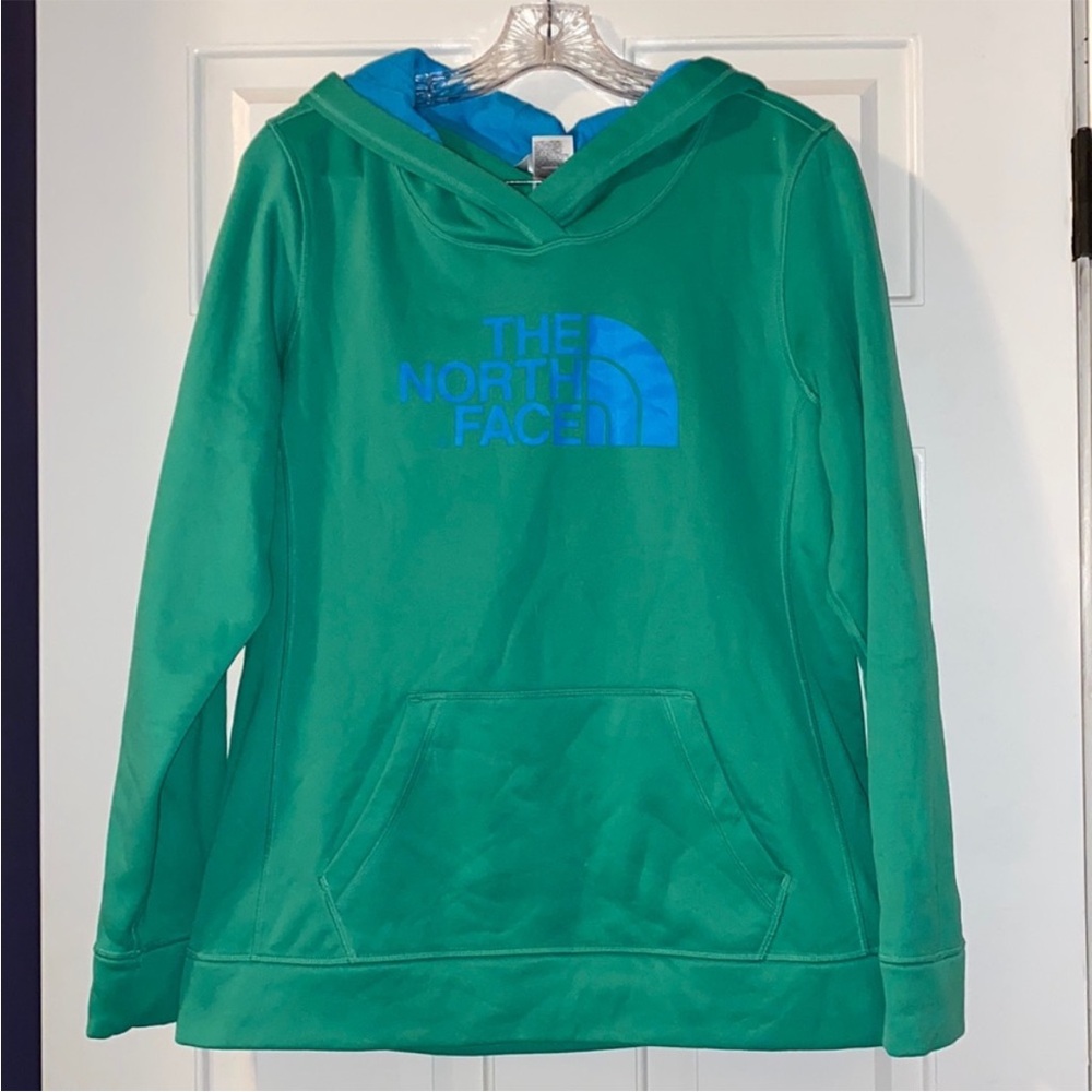 The North Face Teal Hoodie with Blue Logo